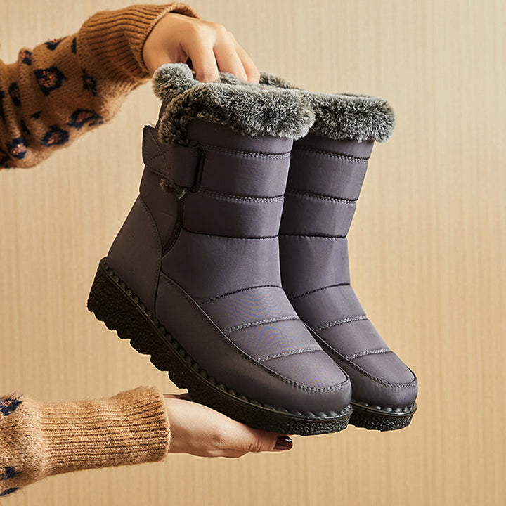 Snow Boots Winter Warm Hook And Loop Fastener Plush Shoes Women Waterproof Low Heels Platform Ankle Boots