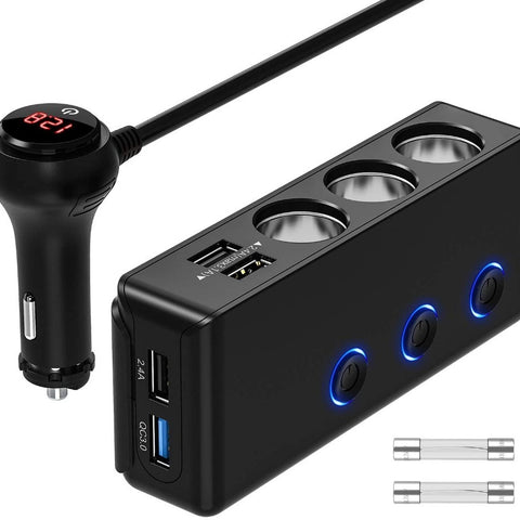 The Three-port Car Cigarette Lighter Adapter Expands One Socket To Three. It Provides A Steady Current To The Power Supply, Is Easy To Install, And Is Ideal For Worry-free Power Use During Travel.