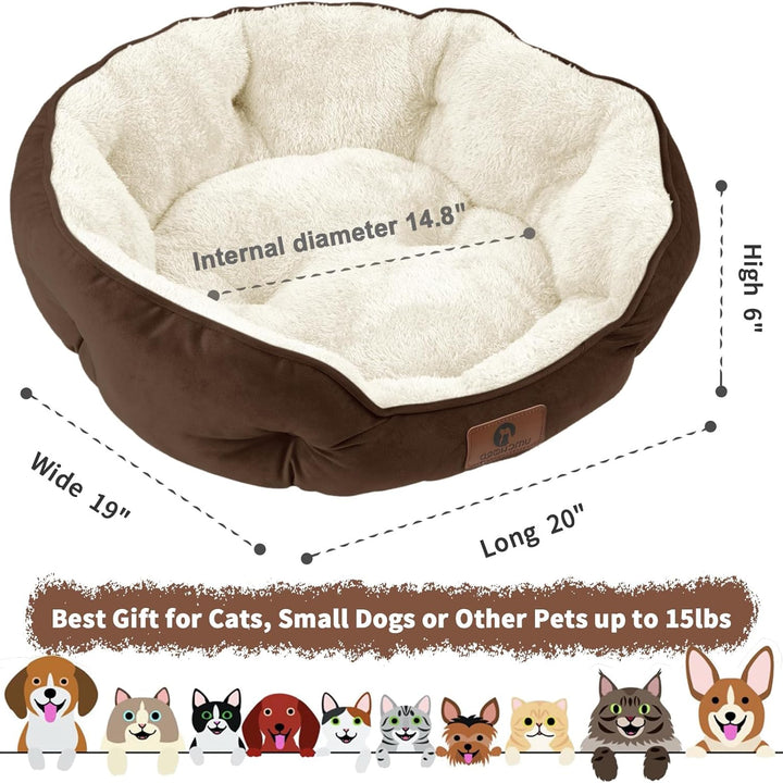Professional title: "Premium Small Pet Bed for Dogs and Cats - Extra Soft, Machine Washable, Anti-Slip, Water-Resistant Oxford Bottom - Ideal for Puppies and Kittens - Brown, 20 Inches"