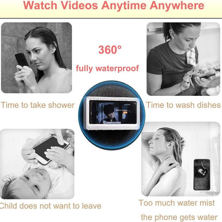 Shower Phone Holder Waterproof Wall Mount Shower TV Case HD Anti-Fog Mirror Phone Shelf Touch Screen Holder for Bathroom(Geek Blue)