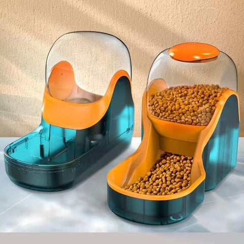 Automatic Cat Feeder and Dog Water Dispenser,Pet Food Bowl, Gravity Food Feeder and Waterer Set for Small Medium Dog Puppy Kitten, Large Capacity 1 Gallon X 2 (Orange)