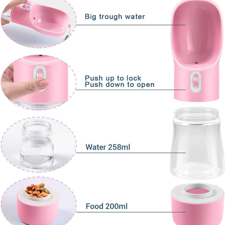 Portable Dog Water Bottle Pet Drinking Bottle Leak Proof Portable Puppy Water Bottle Dispenser and Cats Water Bottle for Walking Traveling Hiking (Pink/258Ml)