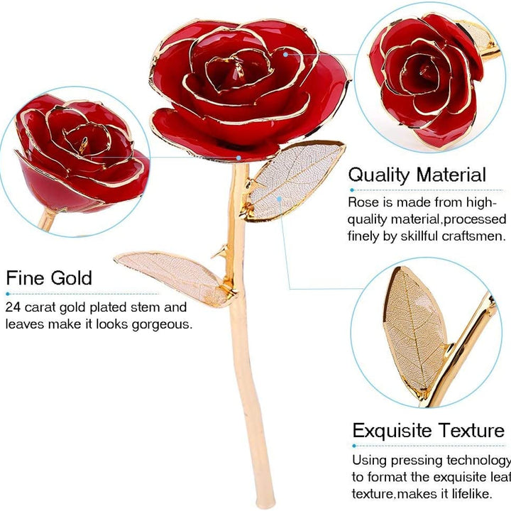 24K Red Rose Gold Leaf Christmas Her, Eternal Preserved Long Stem Rose with Golden Leaf, Valentine'S Day, Wedding Anniversary, Birthday, Graduation, Mother'S Day (Red Gold