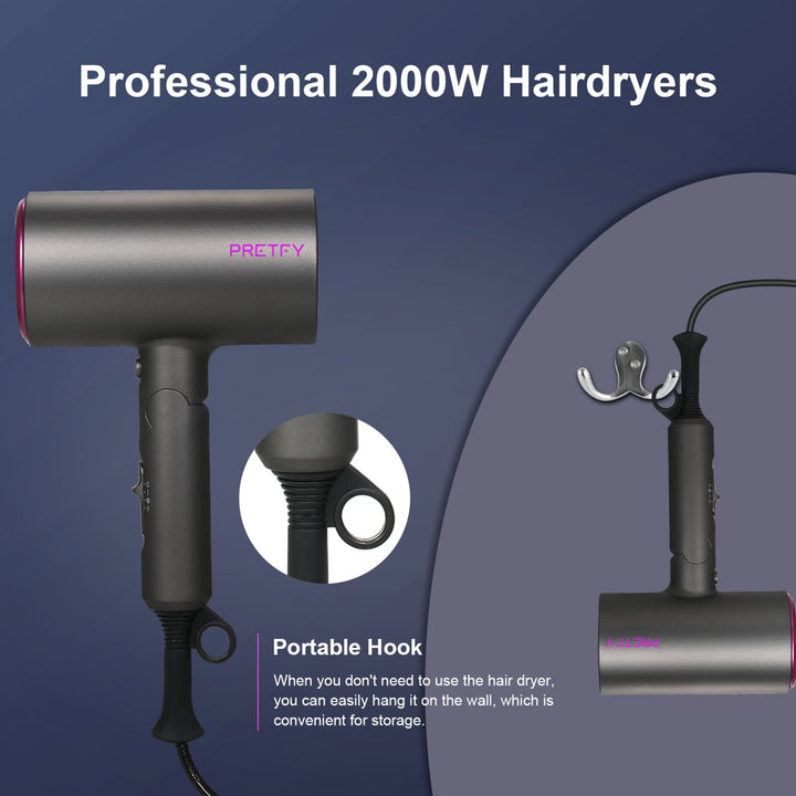 Travel Hair Dryer with Diffuser, Professional Ionic Hair Dryer Low Noise Lightweight Blow Dryer with Comb, Foldable Hair Dryer with 3 Heating/2 Speed/Cold Settings for Travel, Salon Use 1800W