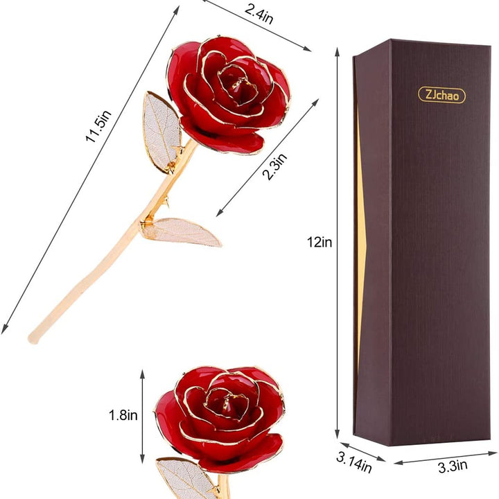 24K Red Rose Gold Leaf Christmas Her, Eternal Preserved Long Stem Rose with Golden Leaf, Valentine'S Day, Wedding Anniversary, Birthday, Graduation, Mother'S Day (Red Gold