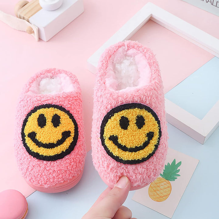 "Cozy Smiley Face Slippers for the Whole Family - Fuzzy and Fluffy Slip-on Winter Home Slippers"